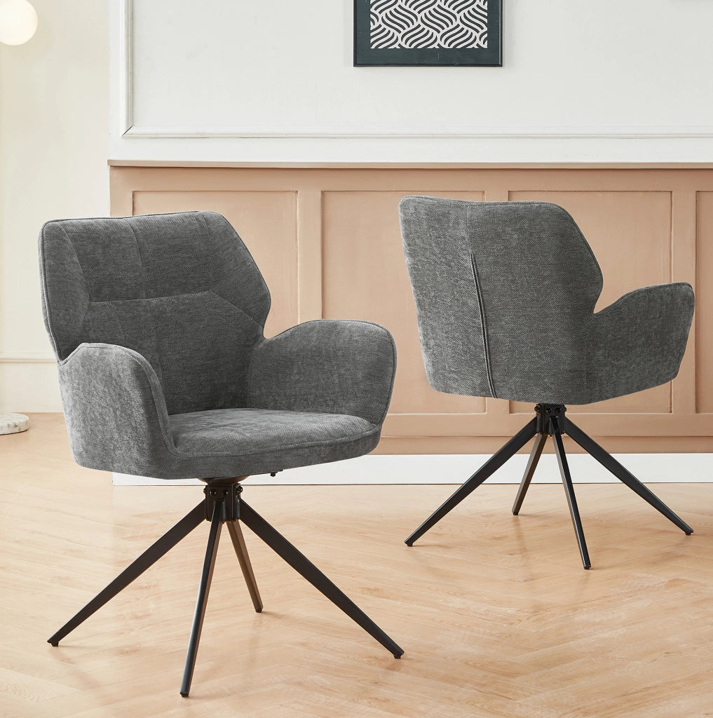 Set di 2 sedie girevoli 60x56x59 cm con braccioli e schienale avvolgente; chenille; grigio scuro