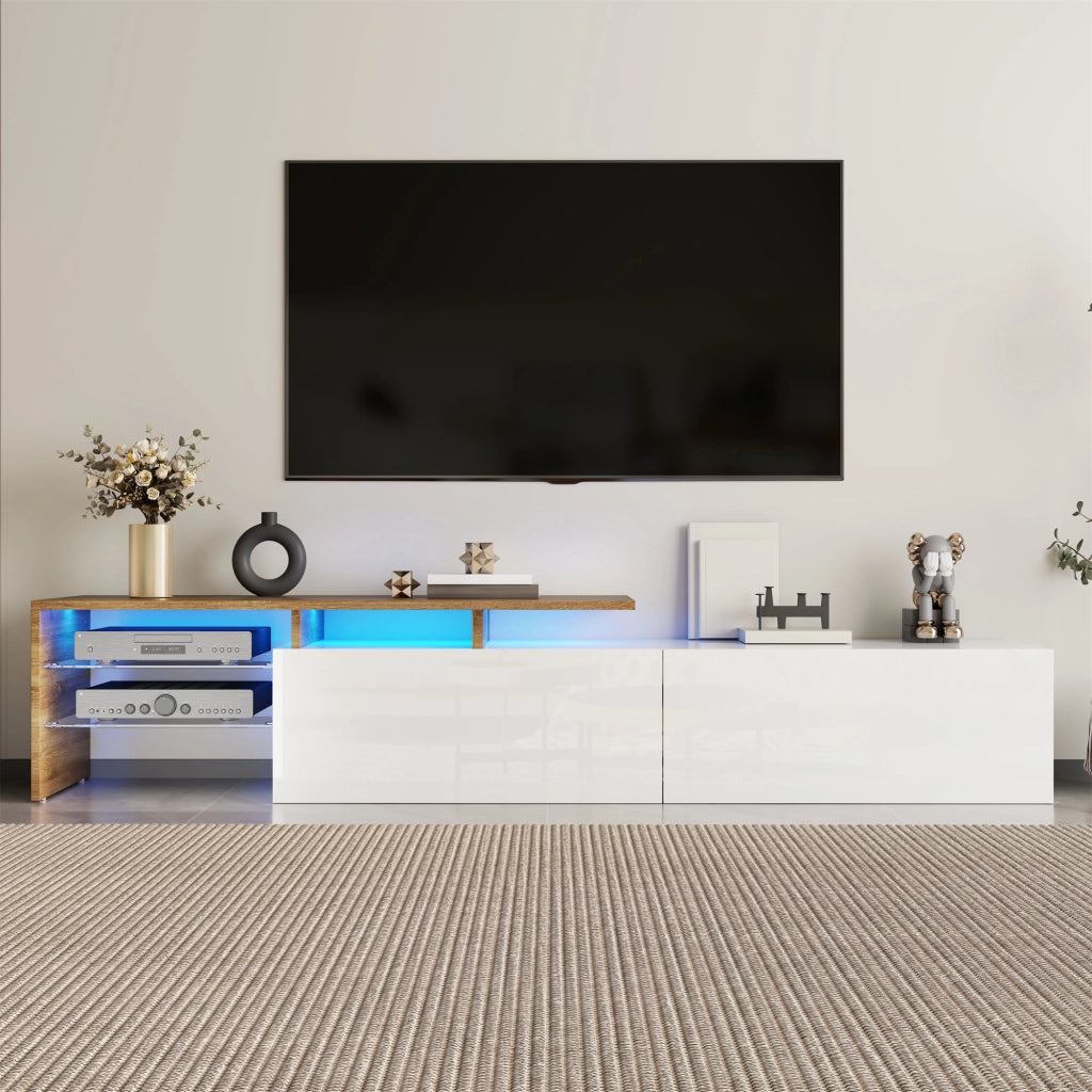 Mobile TV con 2 Vani e 3 Ripiani in Vetro con LED; Finitura Lucida; per Soggiorno; 170 × 33 × 33.5 cm