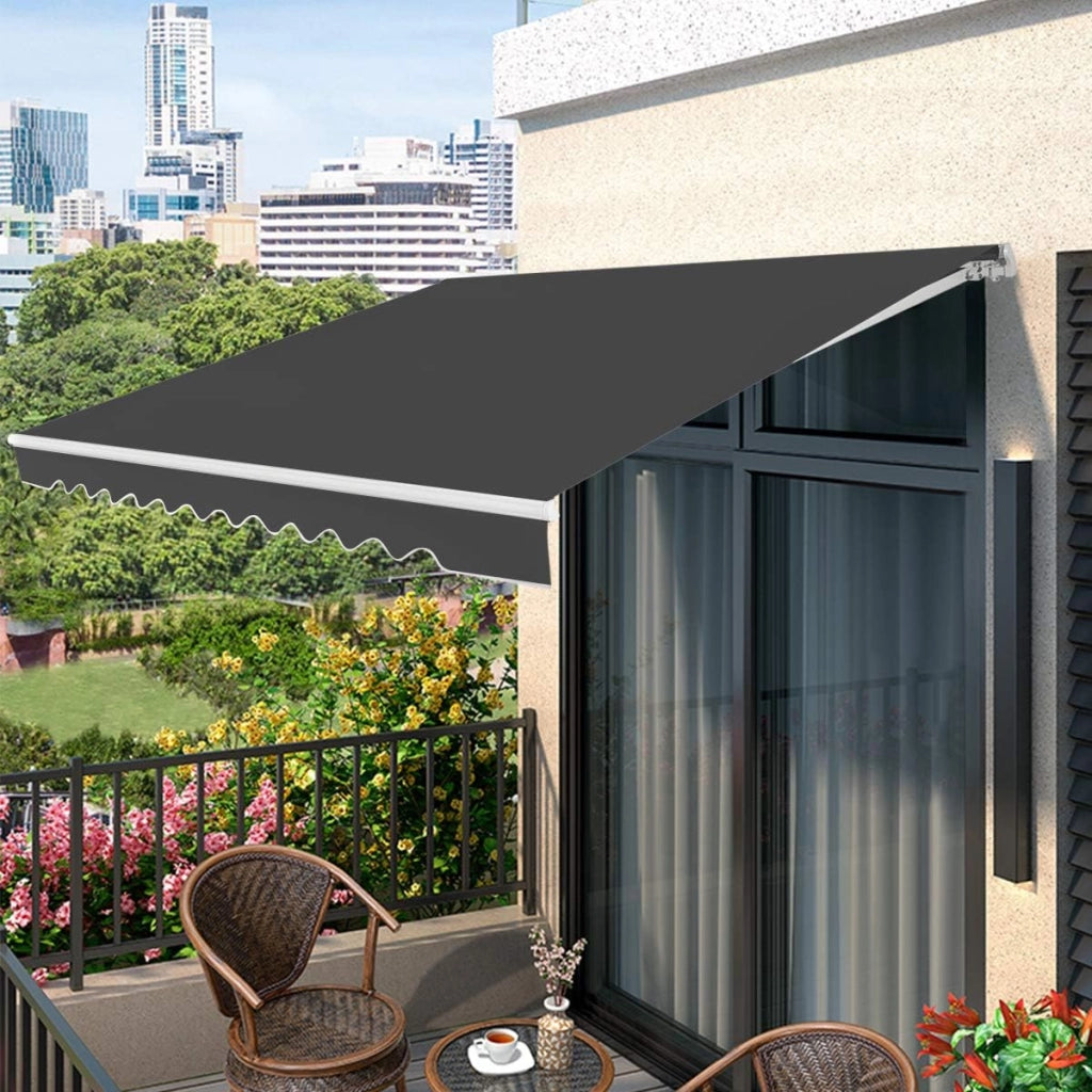 Tenda da Sole per Esterno, Tenda da Sole a Bracci Estensibili con Telaio in Alluminio, Tettuccio Resistente al Sole e Impermeabile e Manovella (4 x 2,5 M, Grigio)