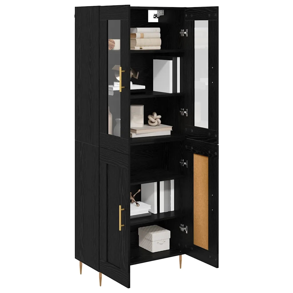 Credenza 2 pcs Rovere Nero Legno multistrato