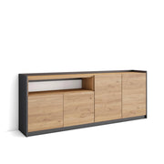 Credenza, Mobile, Cucina, 207x80x37 cm, 4 Porte, grande stoccaggio, Rovere e nero