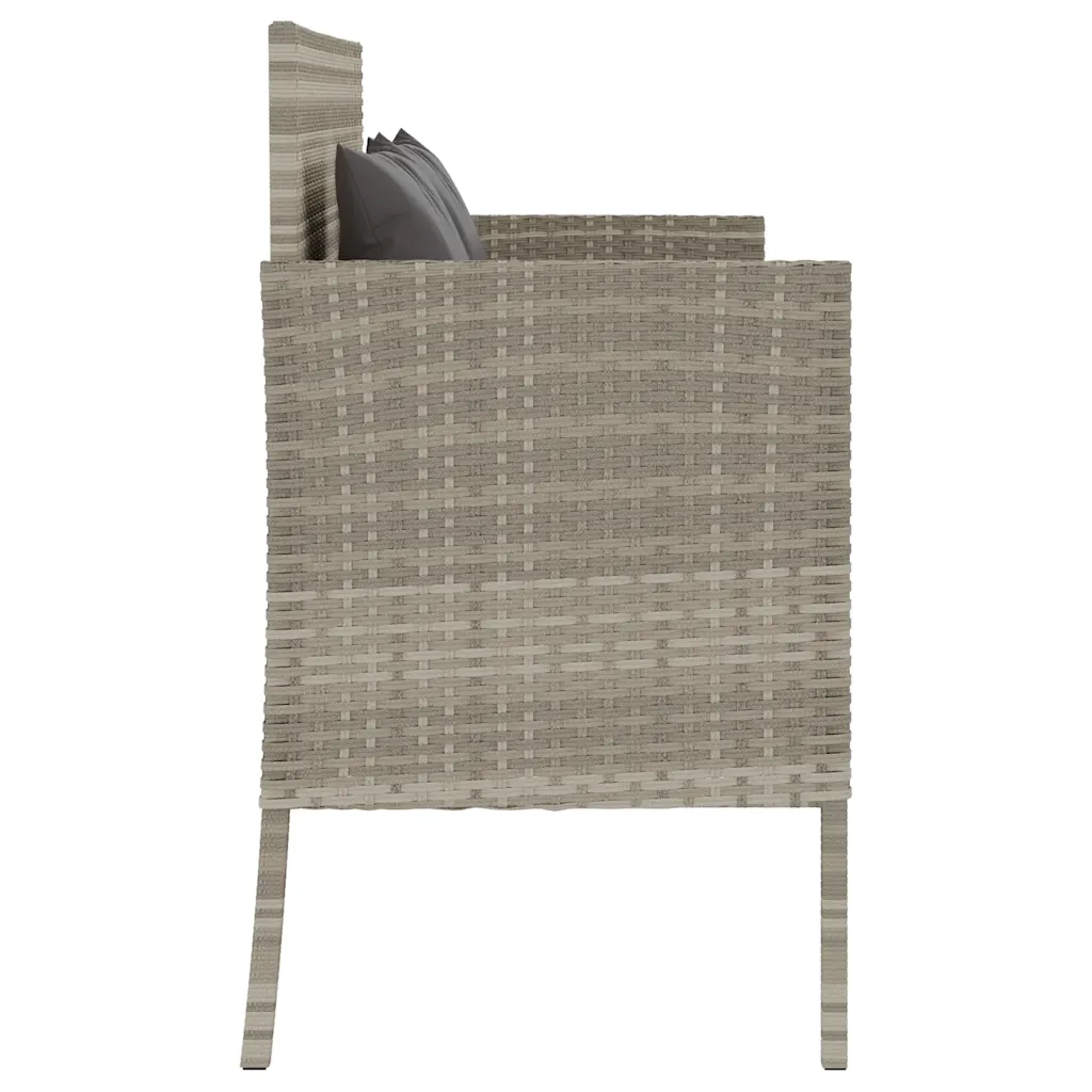 Panca da Giardino con Cuscini-Sgabello-Panca da esterno Grigio Chiaro in Polyrattan 834902