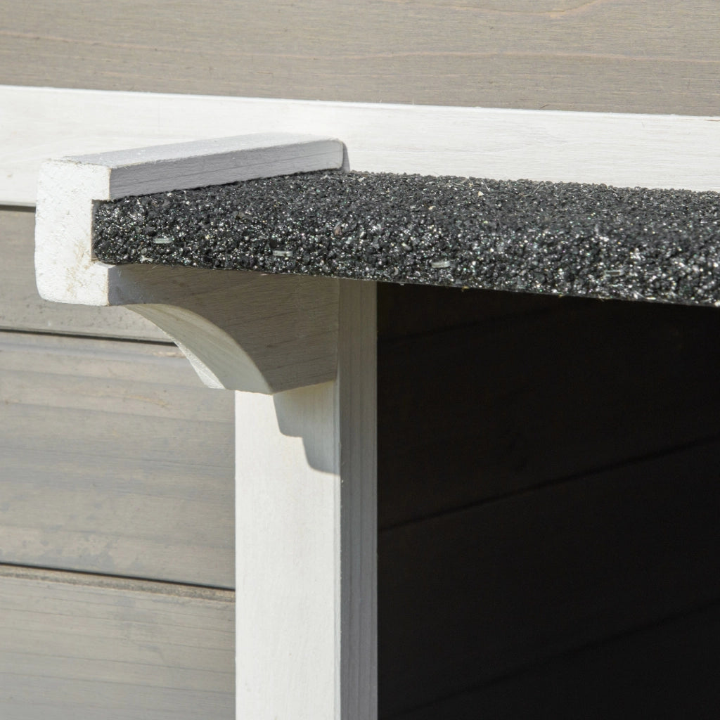 Casa per gatti in legno di abete con terrazza e balcone, grigio, 115 x 66,5 x 74,7 cm