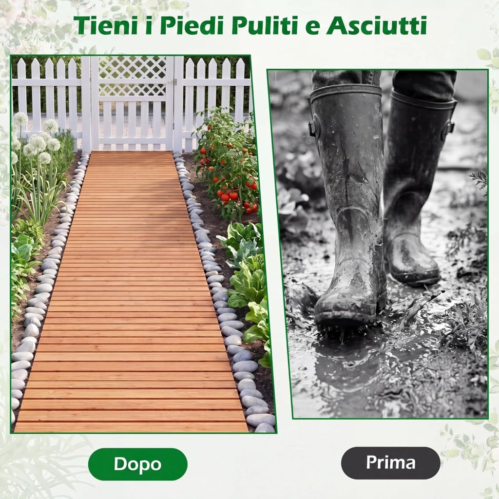Passerella Arrotolabile per Giardino, Sentiero da Giardino con Filo di Ferro e Consistenza Antiscivolo Resistente alle Intemperie, Percorso in Legno per Cortile e Spiaggia (245 x 55 x 1,5 cm)