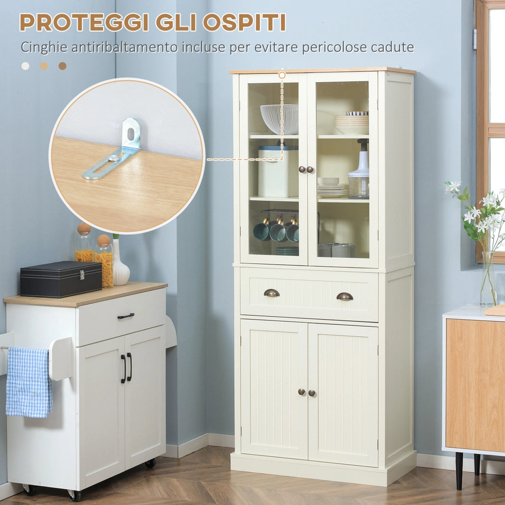 Mobile Dispensa a 5 Livelli con Cassetto Centrale in MDF e Truciolato, 76x40x182.5 cm, Bianco Crema
