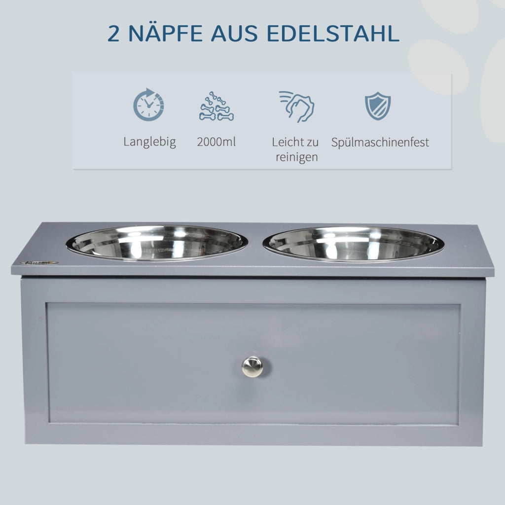 Ciotola Cane con Cassetto ¨C zephmum ¨C Grigio, Acciaio Inox, 60x30x24cm