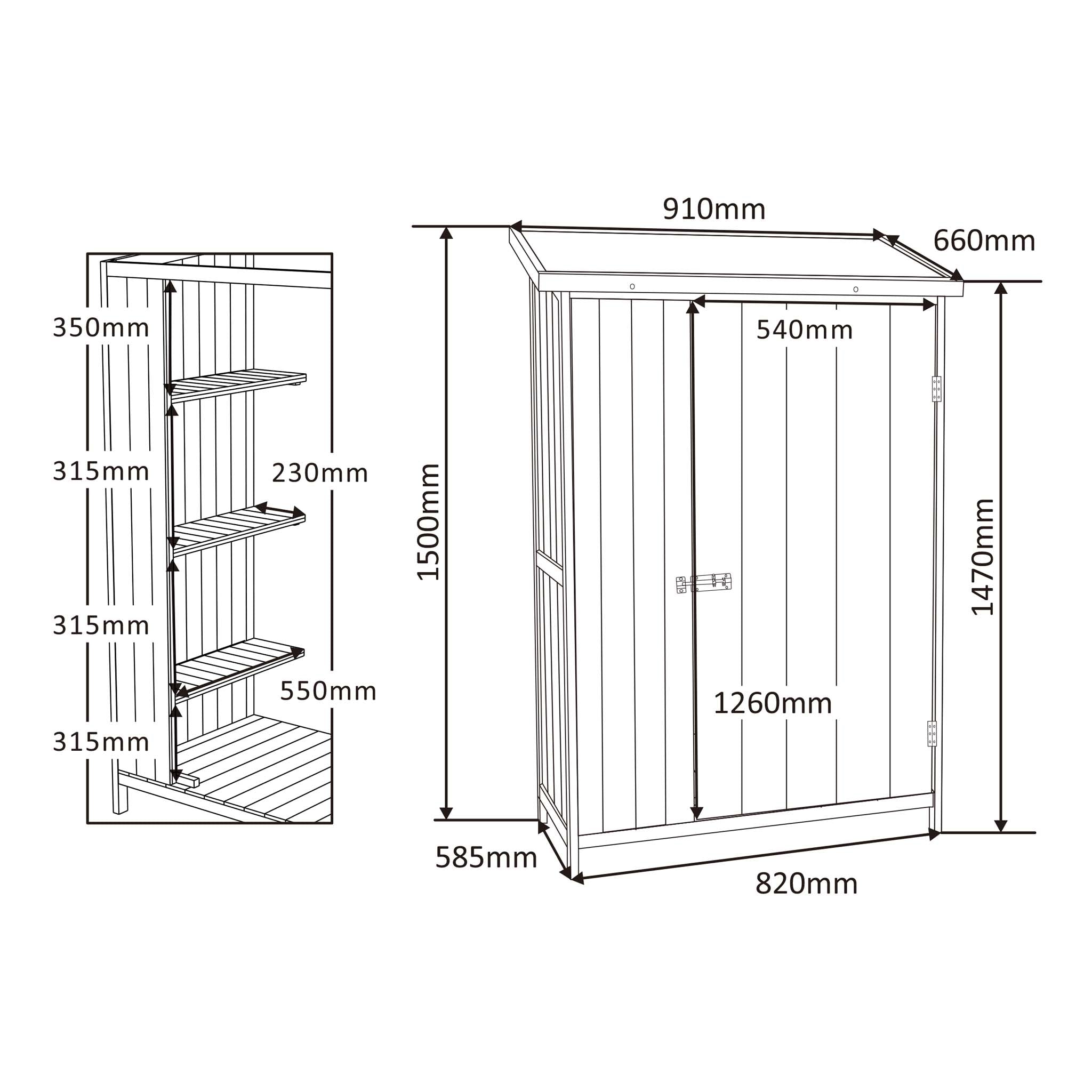 Armadio da giardino a un'anta in legno Capanno degli attrezzi per esterno 92 x 57 x 154 cm