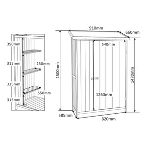 Armadio da giardino a un'anta in legno Capanno degli attrezzi per esterno 92 x 57 x 154 cm