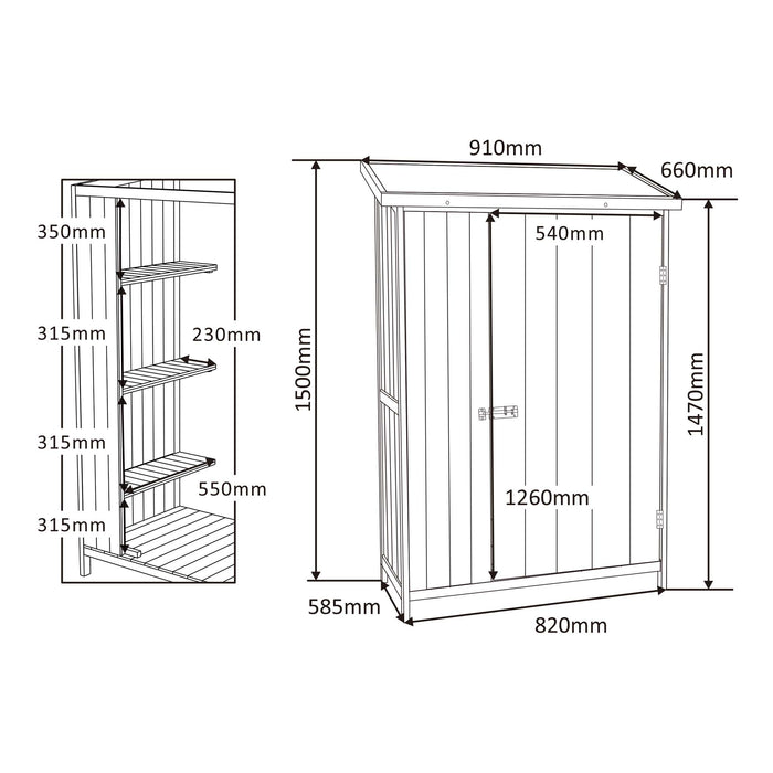 Armadio da giardino a un'anta in legno Capanno degli attrezzi per esterno 92 x 57 x 154 cm