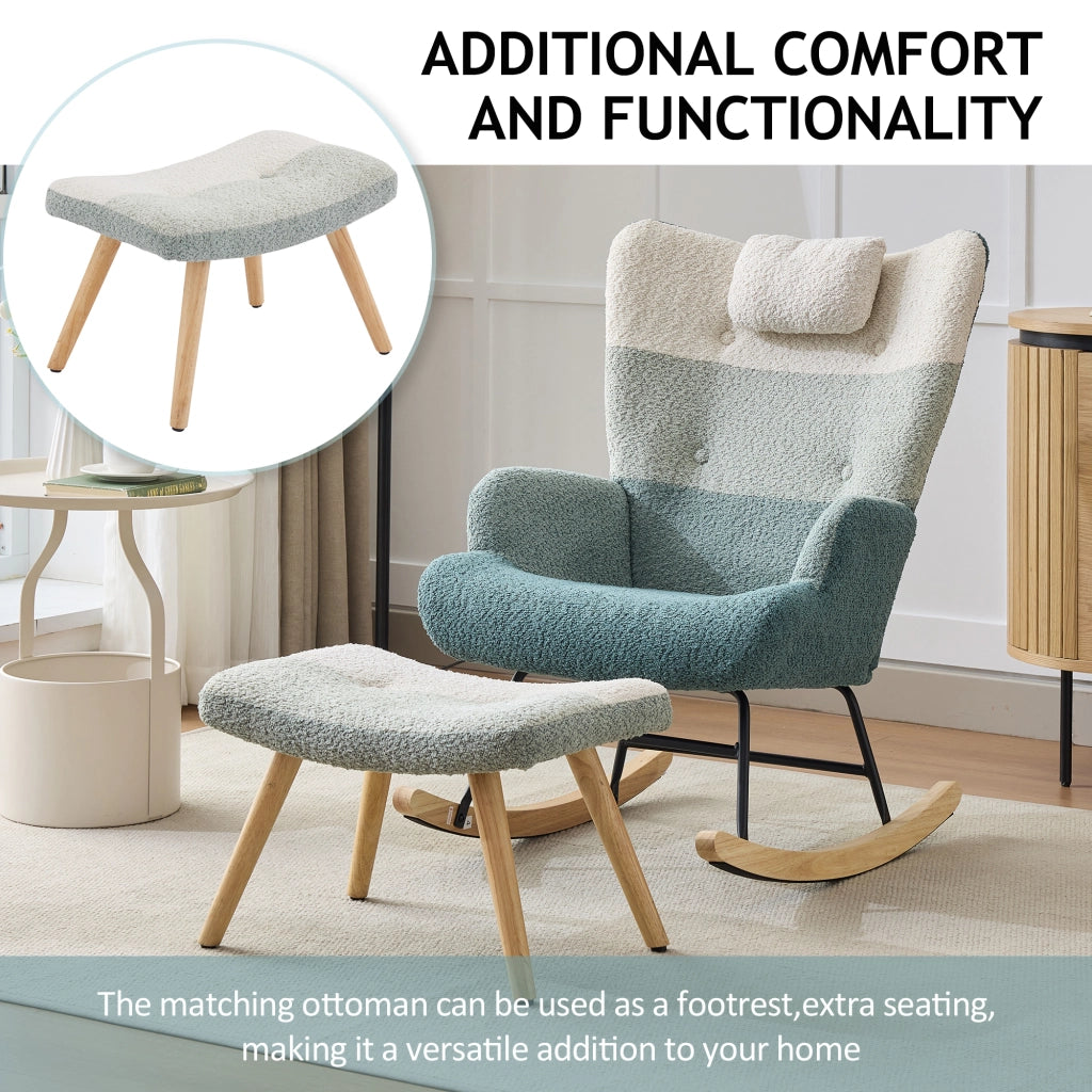 Sedia a Dondolo Patchwork in Boucle con Poggiapiedi