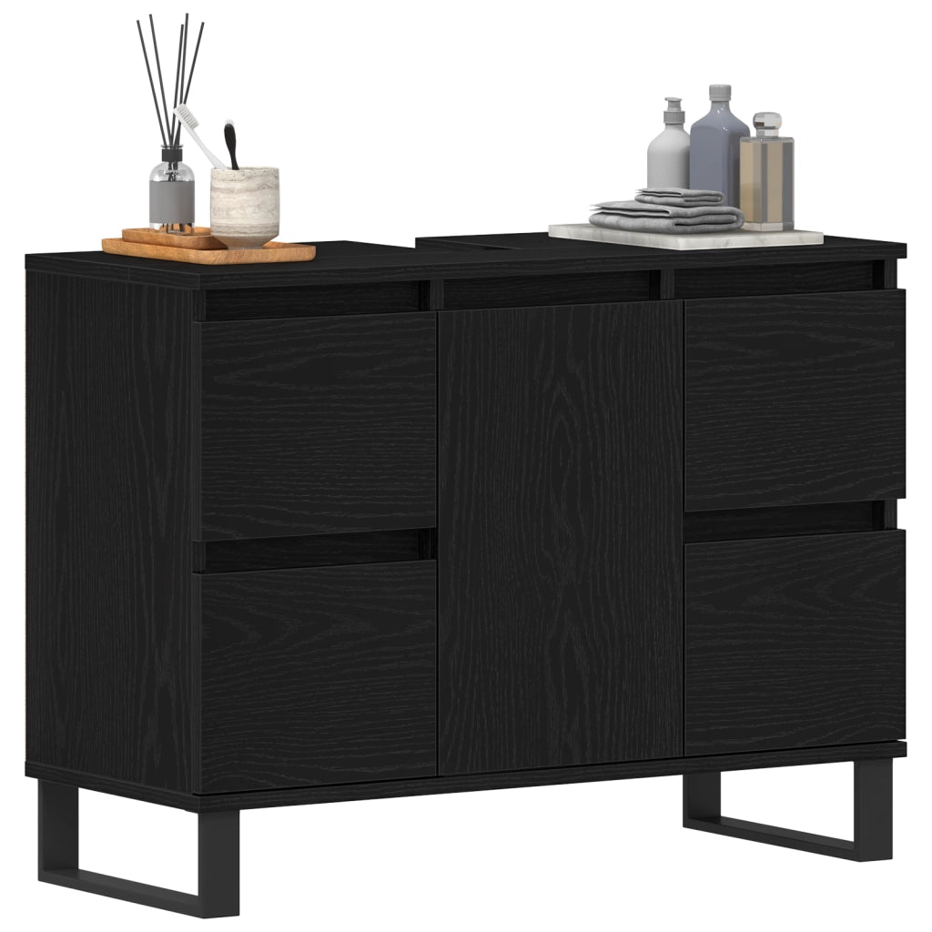 Cabinet del Lavabo per Bagno  Nero Rovere 80x33x60 cm Legno Ingegnerizzato