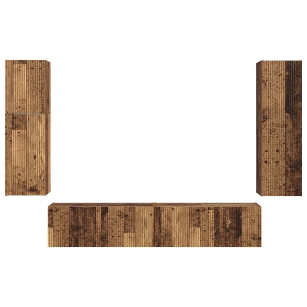 Set mobile TV 4 pz-Credenza per TV Legno vecchio Legno multistrato 695675