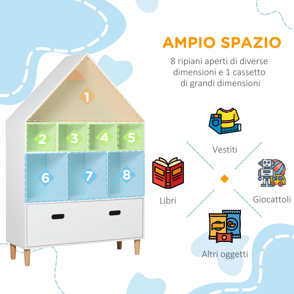 Libreria a cubi per bambini con mensole ¨C zephmum ¨C bianca, azzurra, rosa 82x30x126 cm