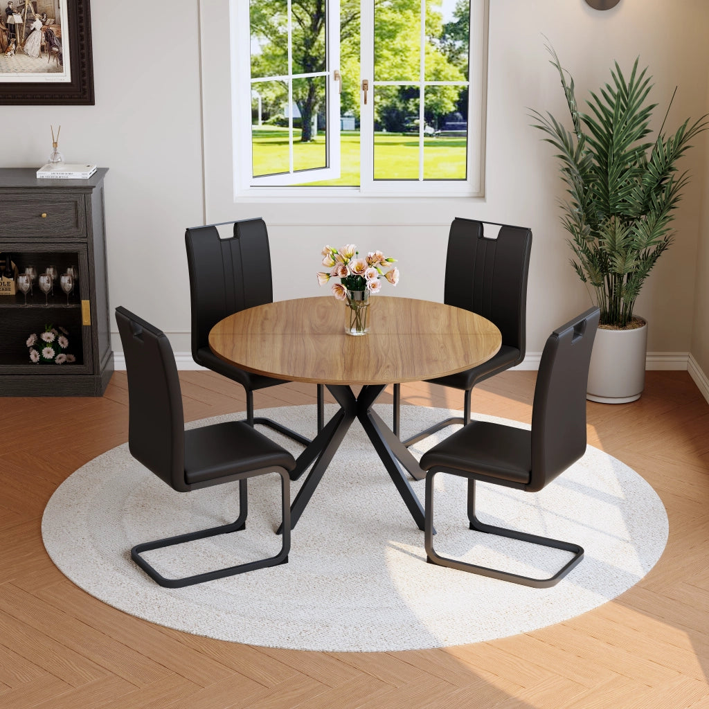 Set Tavolo Rotondo e 2 Sedie con Telaio in Metallo ¨C Xylo ¨C Legno e Similpelle