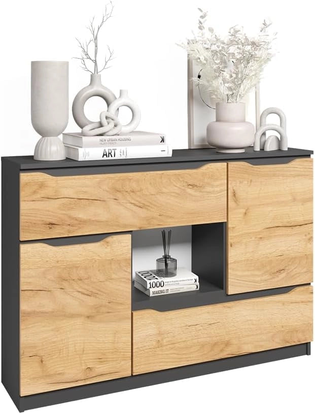 Cassettiera per camera da letto Ruben, Quercia dorata, 120 x 84 cm con cassetti, per riporre abiti e oggetti di uso quotidiano