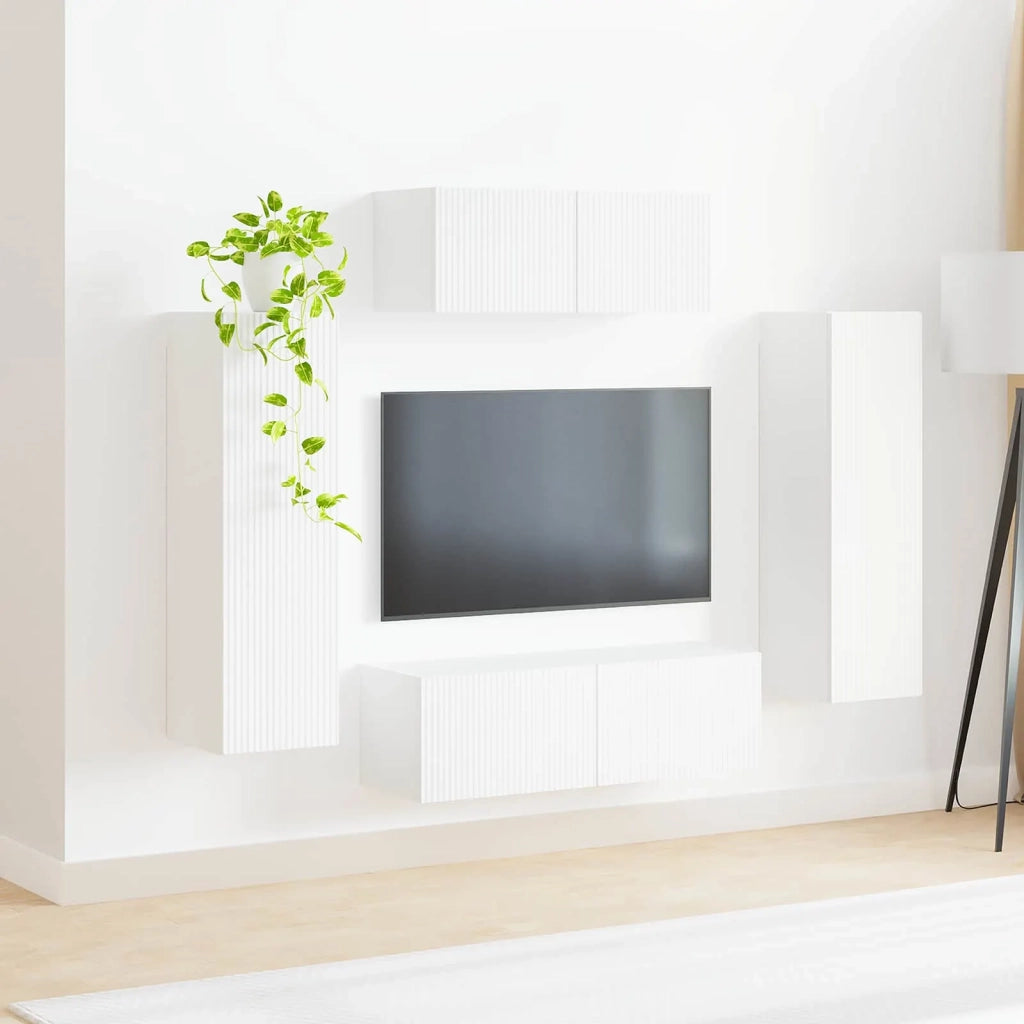 Set mobile TV Montaggio a parete 3 pcs Bianco Legno multistrato 3408979