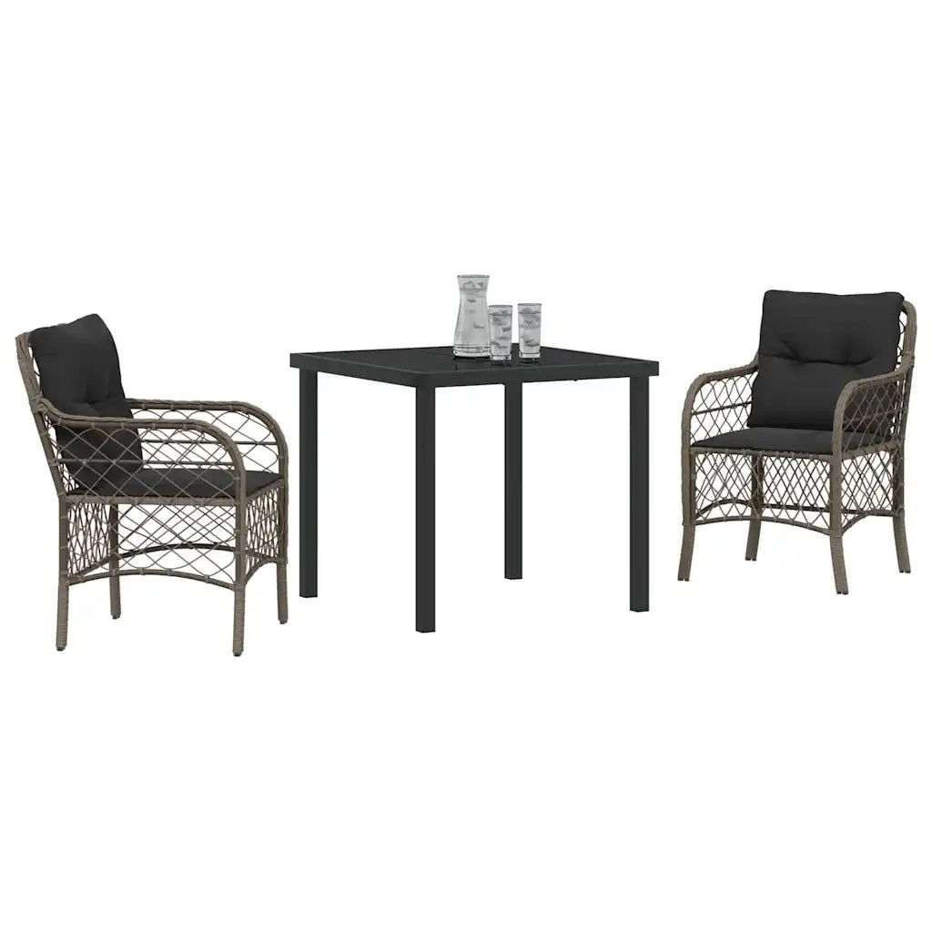 Set da Pranzo per Giardino con cuscino 3 pcs Grigio polyrattan 3380218