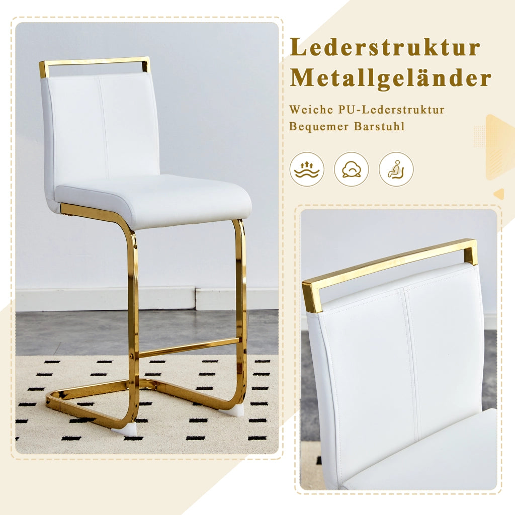 Sgabello da bar set da 2 con schienale e poggiapiedi per cucina e ristorante moderno in pelle PU e metallo, bianco e oro