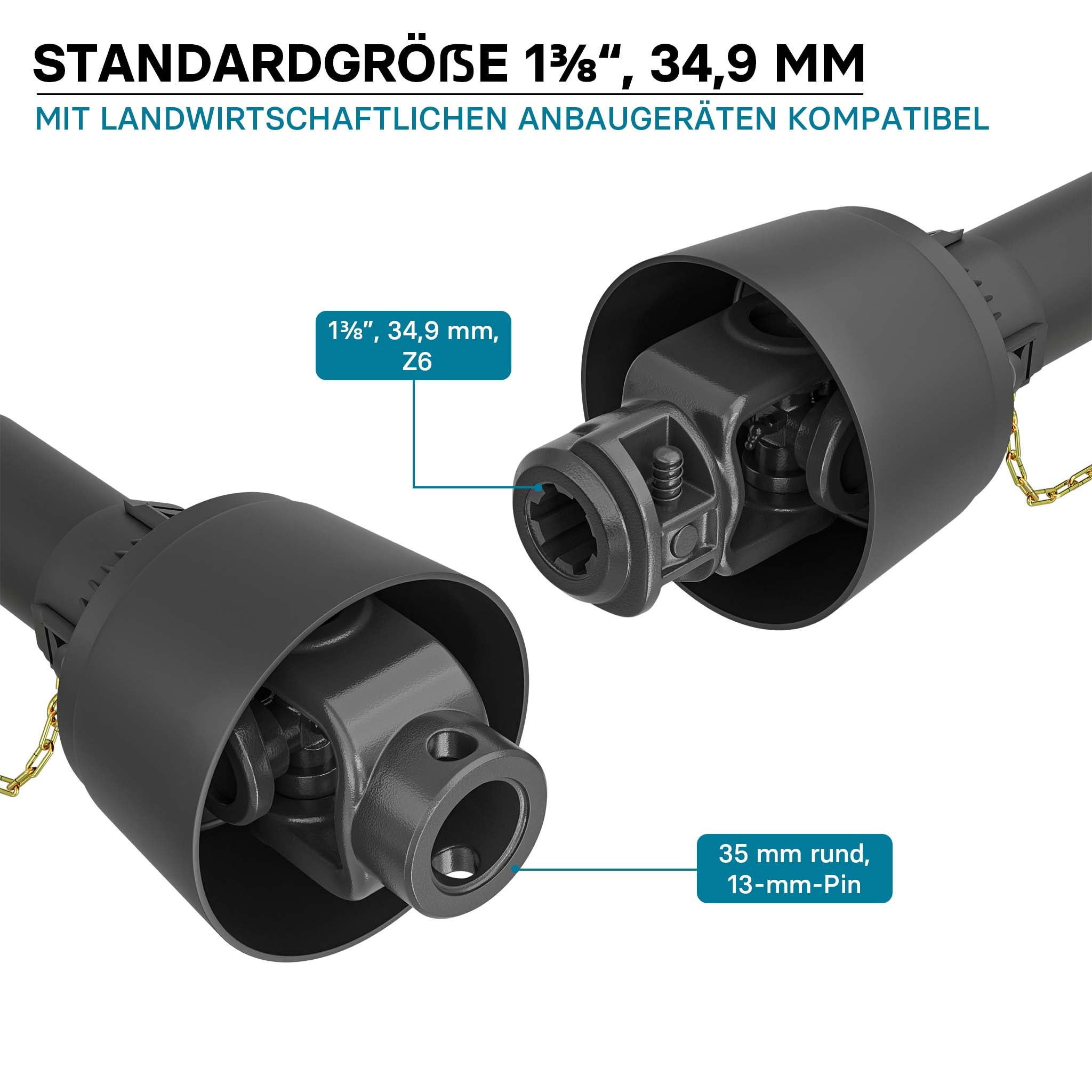 Albero cardanico T4 Giunto 1100-1430mm 460Nm 540rpm Cardano 40kW (55CV) 1 3/8" 6 denti 35mm rotondo