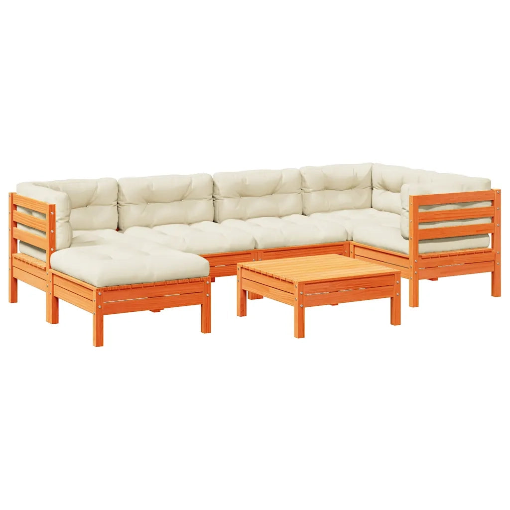 Set Divani Giardino 7 pz con Cuscini Marrone Cera Massello Pino 3299538