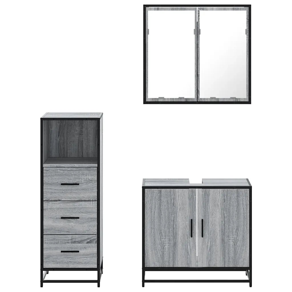 Set Mobili da Bagno 3 pz Grigio Sonoma in Legno Multistrato 3301008