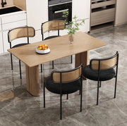 Set di 4 sedie da pranzo in velluto nero con schienale in rattan e gambe in metallo