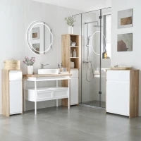 kleankin Mobile Bagno Multiuso, Mobiletto da Bagno con Armadietto e Cassetto, Salvaspazio, Color Legno e Bianco 60x30x90cm