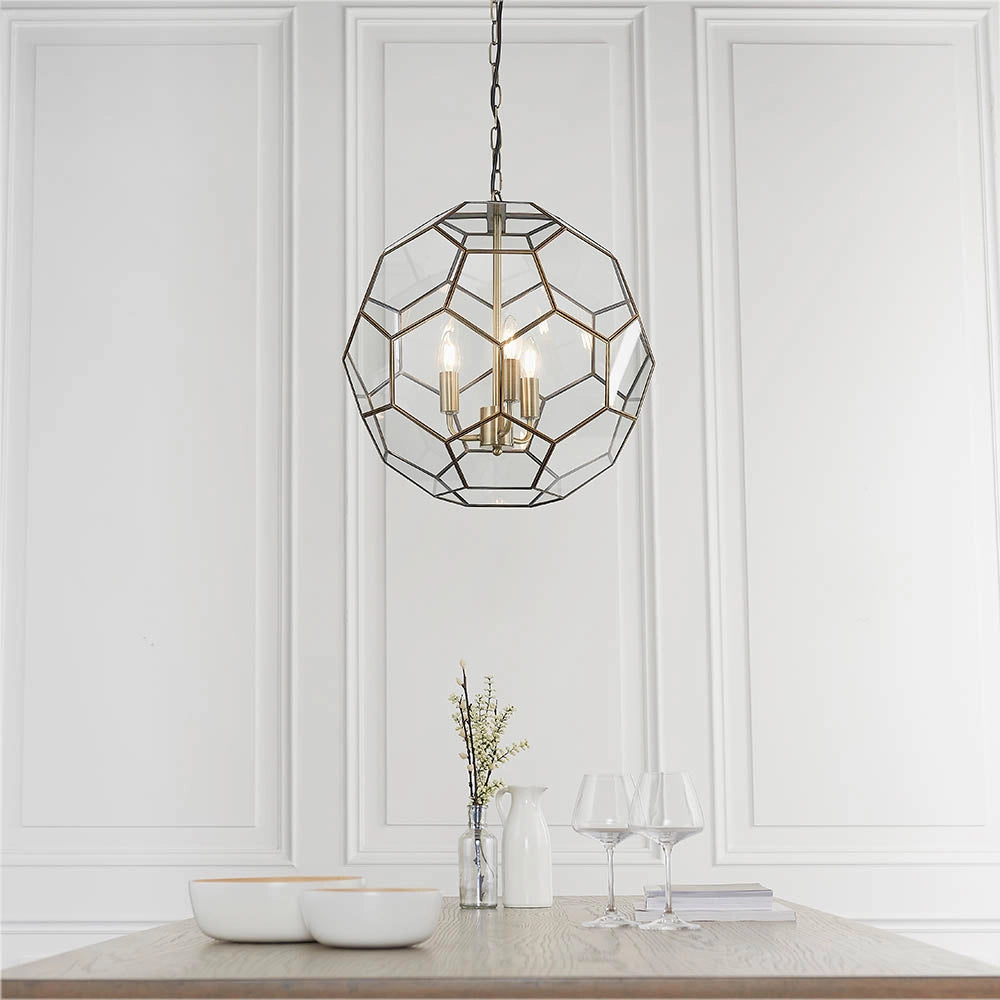 Lampadario Miele ottone antico vetro esagonale 3xE14 Endon