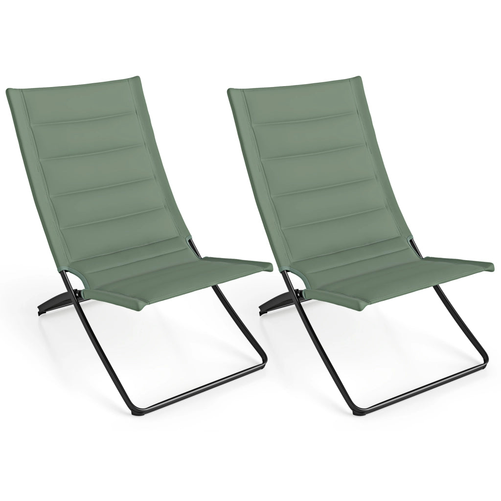 Set 2 sedie spiaggia pieghevoli campeggio portatili leggere, Sedie schienali sedute imbottite adulti giardino campeggio pesca 90¡Á57¡Á87 cm Verde