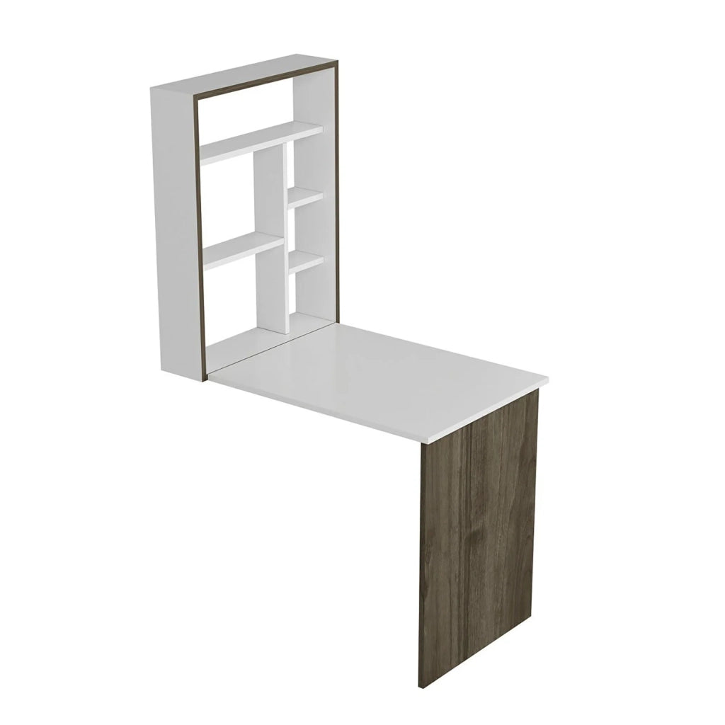 Scrivania/postazione di lavoro pieghevole a parete con ripiano integrato 82 x 62 x 16 cm effetto bianco/noce 03_0006629