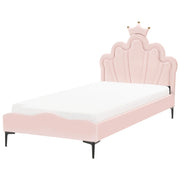 Letto singolo in velluto rosa con base a doghe 90 x 200 cm cameretta Camera Moderna Tradizionale