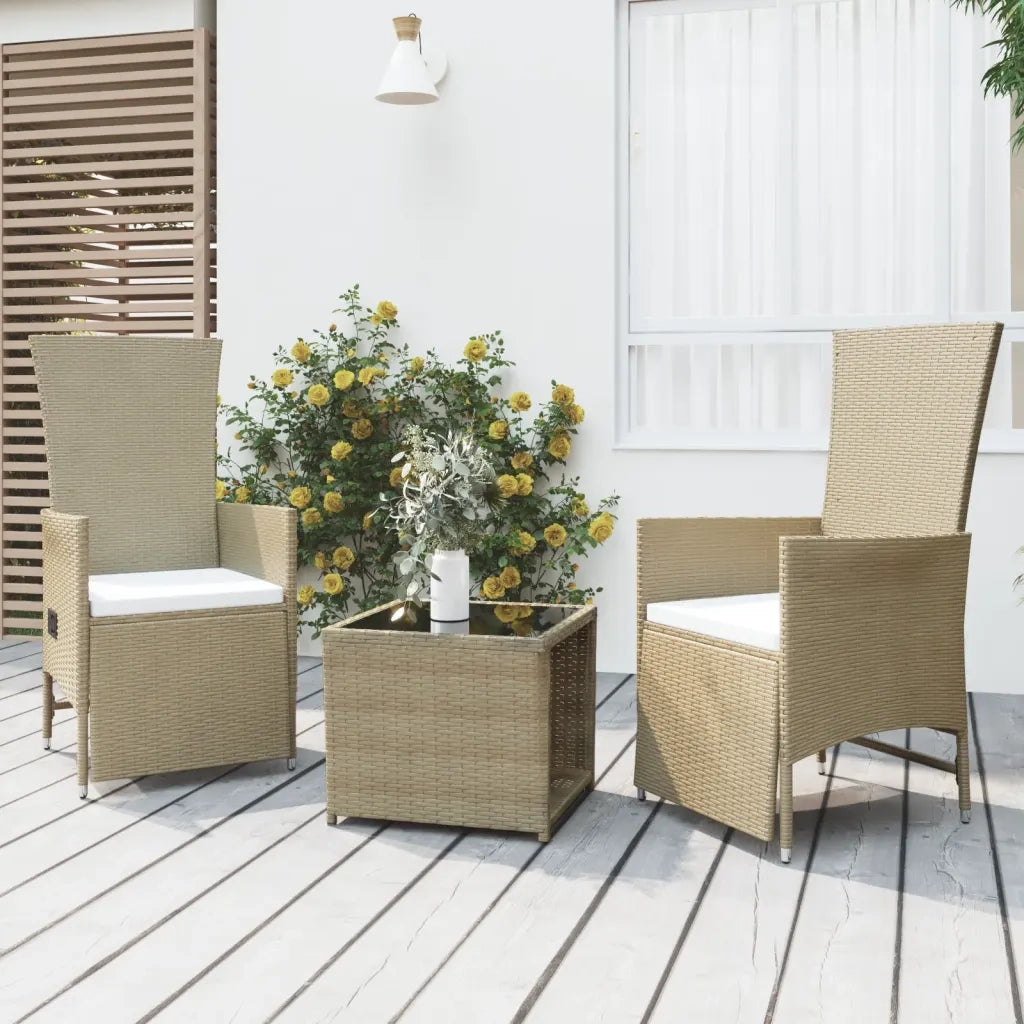 Set Mobili da Giardino 3 pz | Set Salotto da Giardino Beige Polyrattan e Acciaio