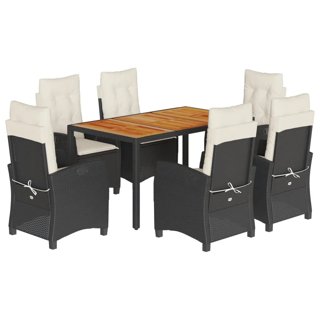 Set da Pranzo da Giardino 7 pz Nero con Cuscini in Polyrattan 3212657