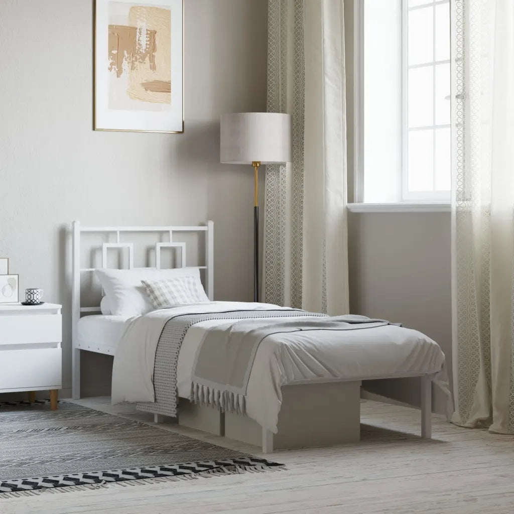 Letto singolo | Letto per adulti | Giroletto senza Materaso con Testiera Metallo Bianco 75x190 cm