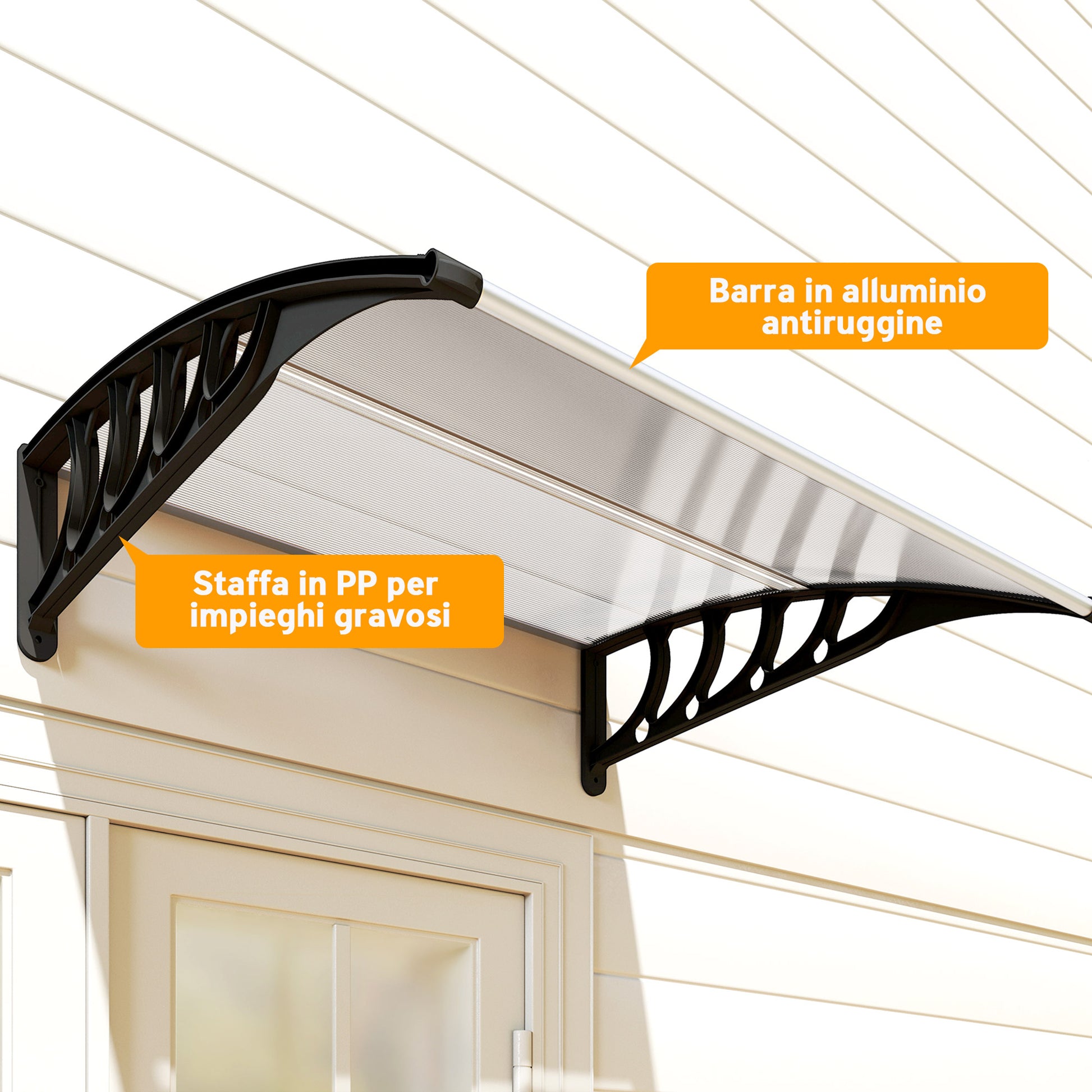 Tettoia da Esterno 103x96,5x27cm per Porte e Finestre in Policarbonato Trasparente