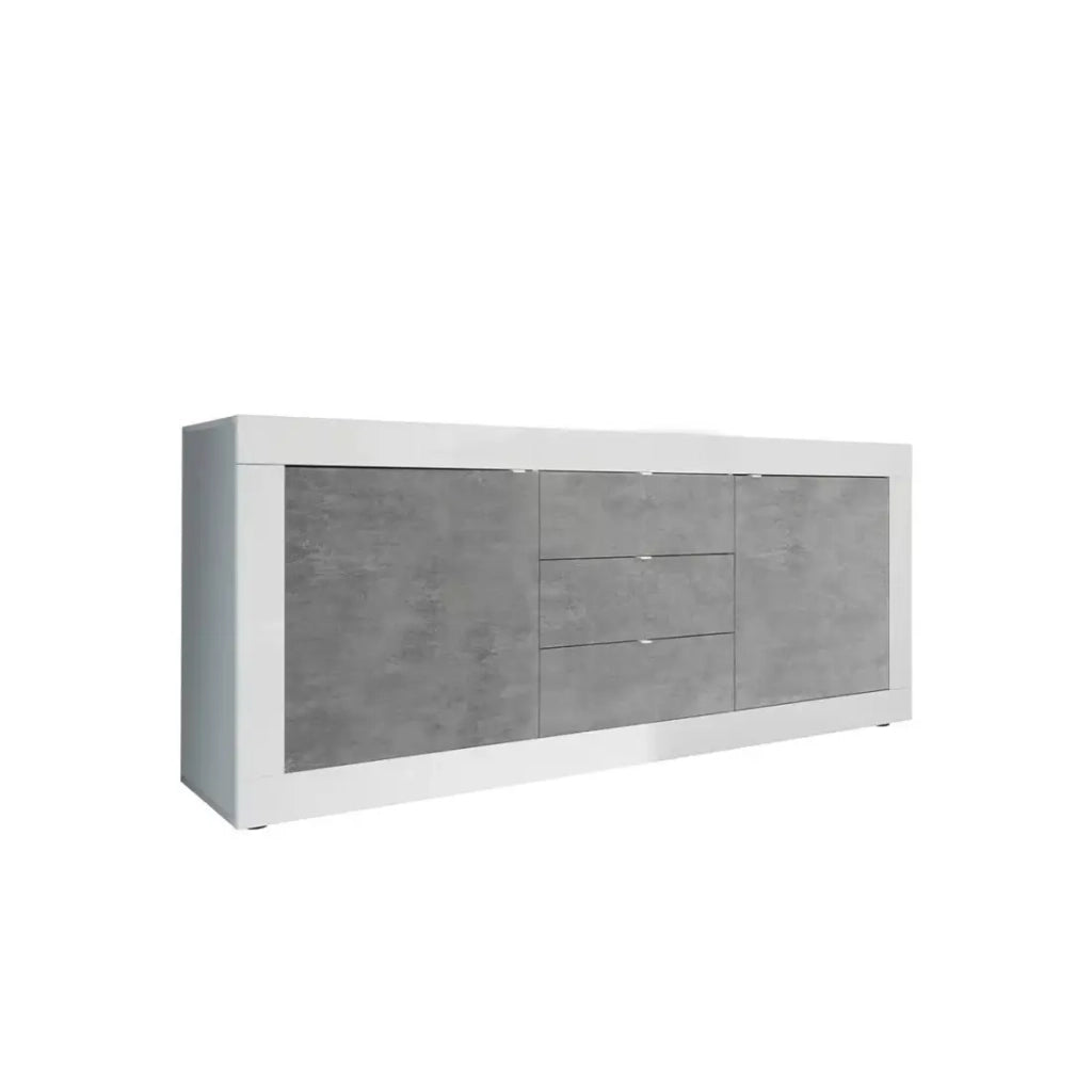 Buffet 2 porte e 3 cassetti, collezione ISORA, colore bianco e grigio effetto cemento