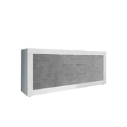 Buffet 2 porte e 3 cassetti, collezione ISORA, colore bianco e grigio effetto cemento