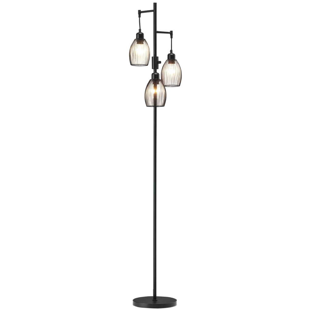 Lampada da Terra Industriale ¨C Minimal ¨C 3 Luci Metalliche Regolabile Nero