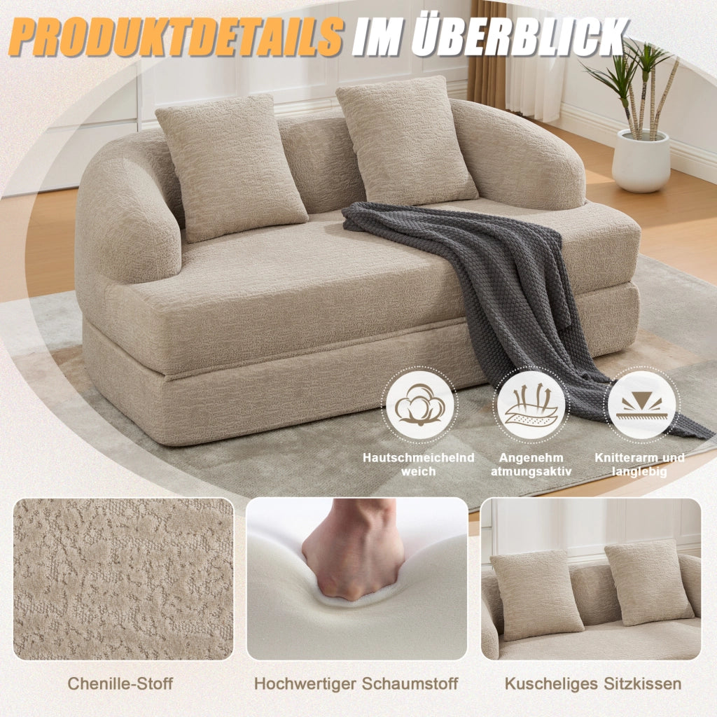 Divano letto 2 posti pieghevole in ciniglia kaki