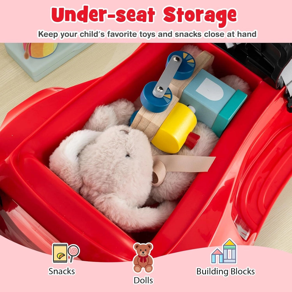 Macchina Cavalcabile per Bambini 1-3 Anni, Cavalcabile Bambino 3 in 1, Carpot & Maniglia Rimovibili, Guida Realistica con Volante, Clacson, Musica, Carico 25 KG, Regalo Ragazza Ragazzo (Rosso)