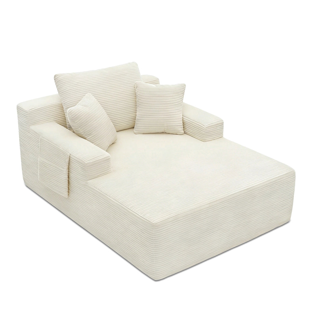 DIVANO in corduroy beige con tasche laterali e cuscini