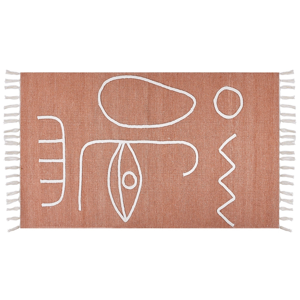 Tappeto rosso chiaro 80 x 150 cm poliestere con nappe stile boho soggiorno camera da letto
