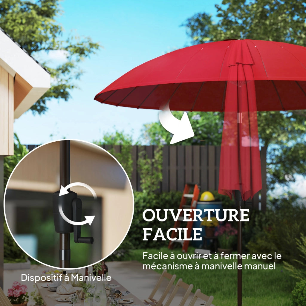 Ombrellone da giardino inclinabile rotondo ¨C zephmum ¨C 24 stecche, manovella, diametro 2.60m, rosso