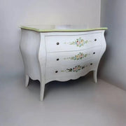 Cassettiera 3 cassetti legno shabby bianco anticato decori filo verde 118x50x85 - Mobili 2G