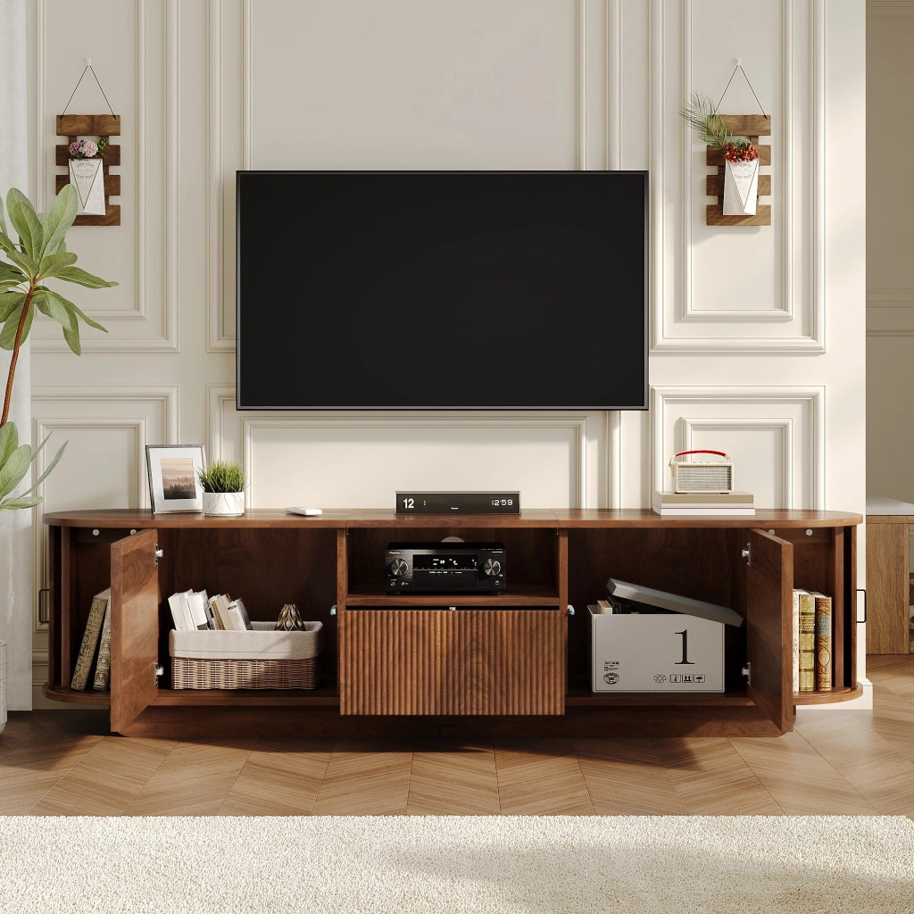 Mobile TV con 2 ante; cassetto e vano aperto - per soggiorno - 180×40×50 cm - noce