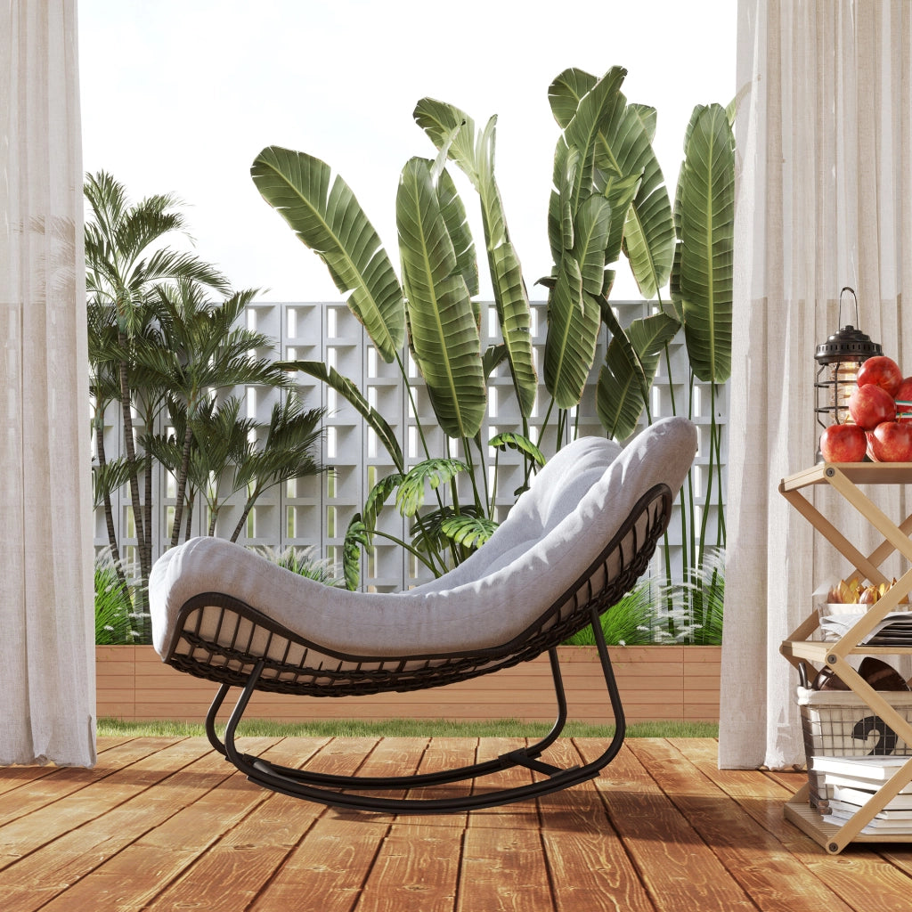 Poltrona dondolo a uovo per giardino con cuscino ¨C zephmum ¨C grigio 98x111x74 cm