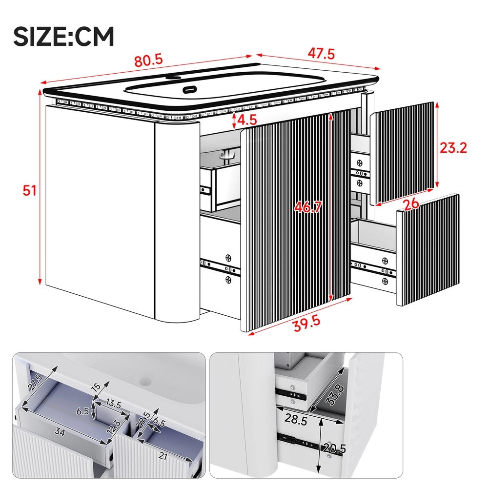 Mobile Bagno Sottolavabo Sospeso con Cassetto e LED ¨C Xylo ¨C Verde 80.5x47.5x51