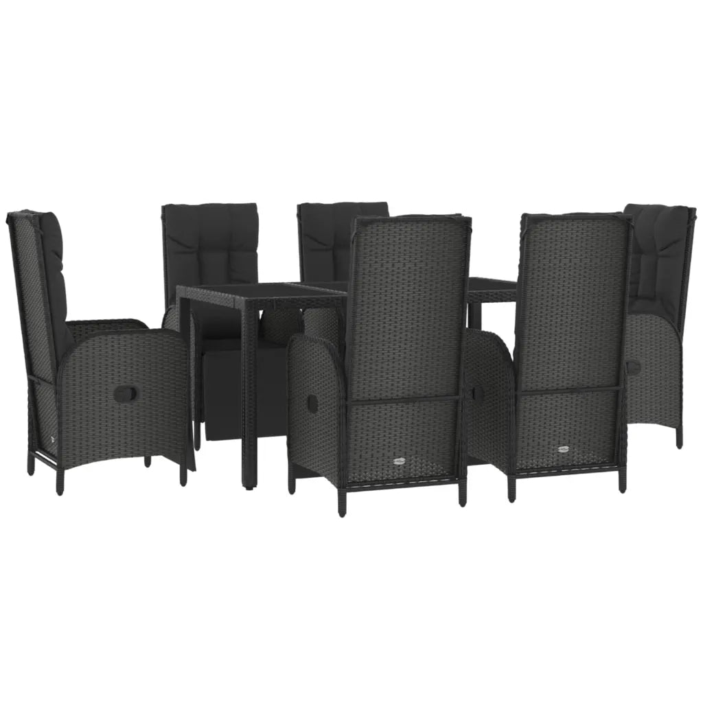 Set da Pranzo Giardino 7pz Nero e Grigio con Cuscini Polyrattan 3185062