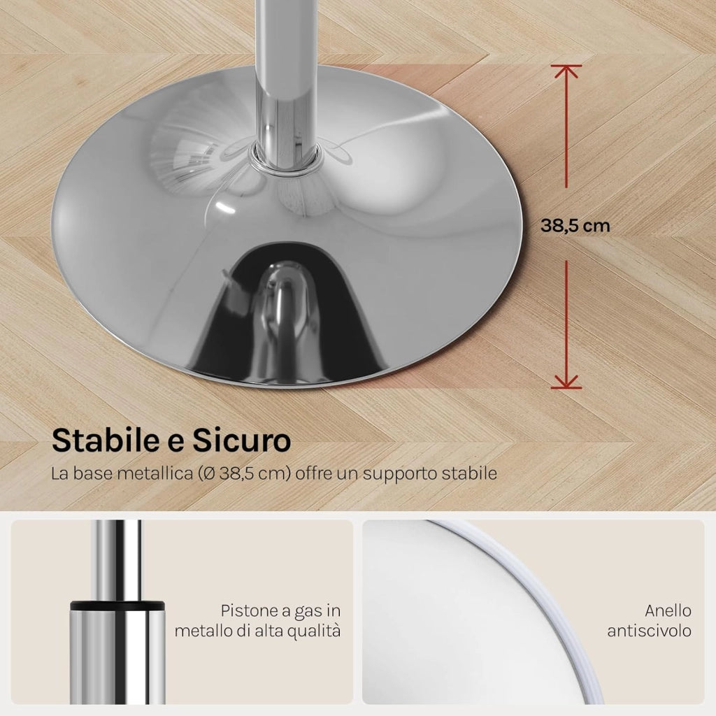 Sgabelli da Trucco Set di 2, Sgabello Rotondo Girevole Regolabile in Altezza, Sgabello Imbottito per Toeletta, Sedia da Cucina in Pelle Sintetica, Altezza Seduta 54-69 cm, Bianco, BH14ws-2