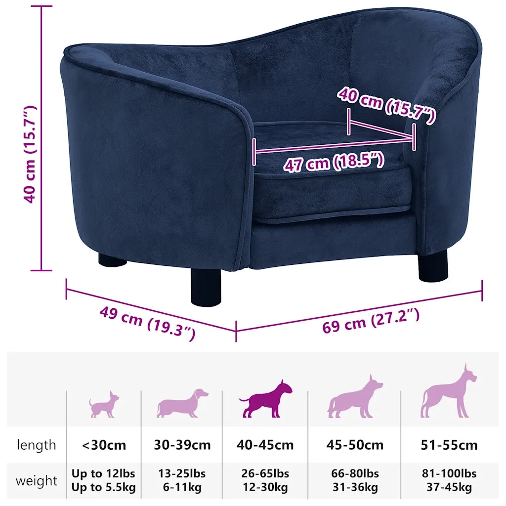 Divano per Cani Blu 69x49x40 cm in Peluche 171023